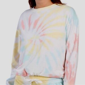 Dreamsicle Multicolor Pastel Tie-Dye Cropped Lightweight Sweatshirt Size Large